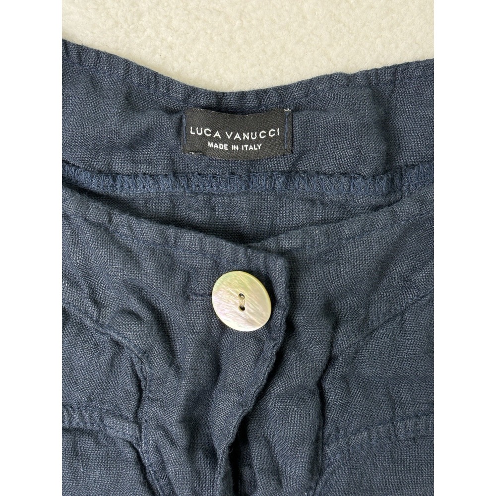 Luca Vanucci Big Button Linen Cardigan Navy Blue Boxy Casual Womens M - Picture 6 of 6